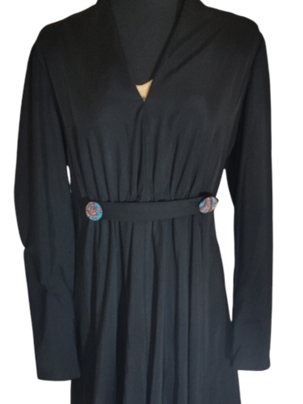 Vintage 70's Handmade Black V-Neck Empire Waist Maxi Dress - Picture 2 of 9